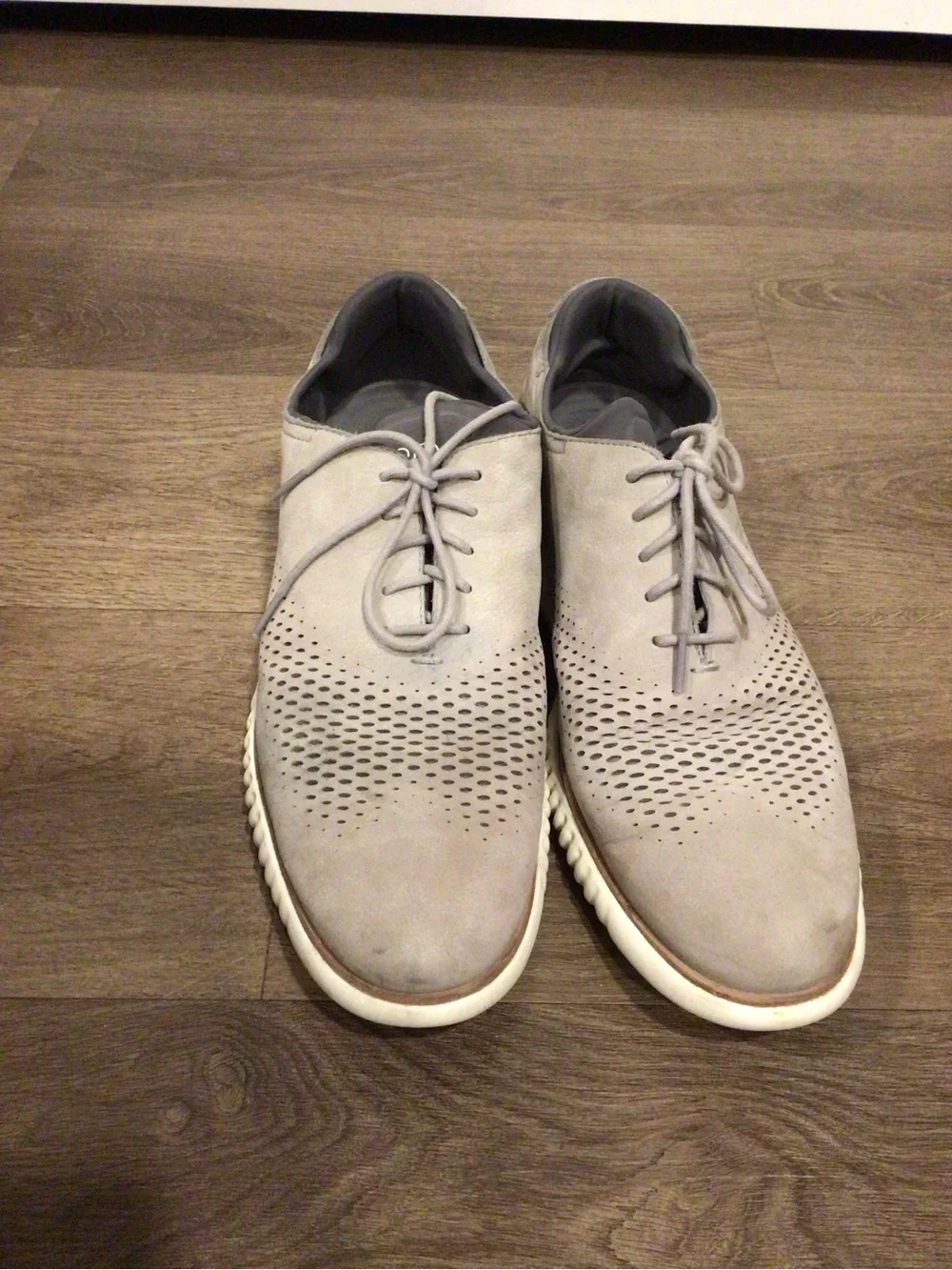 Cole Haan Gray Laser Wingtip Perforated Lace-Up 2.0 Zero Grand Oxfords